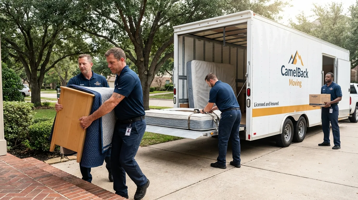 Crew loading residential truck for cross-state move from Albertville, MN