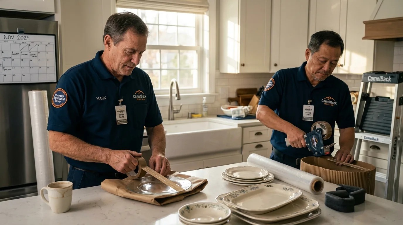 Professional crew packing kitchen dishware in Albertville, MN